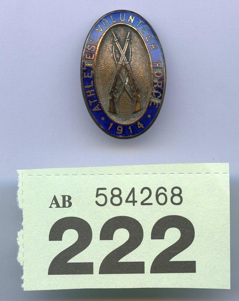 WW1 Athletes Volunteers Lapel Badge 1914