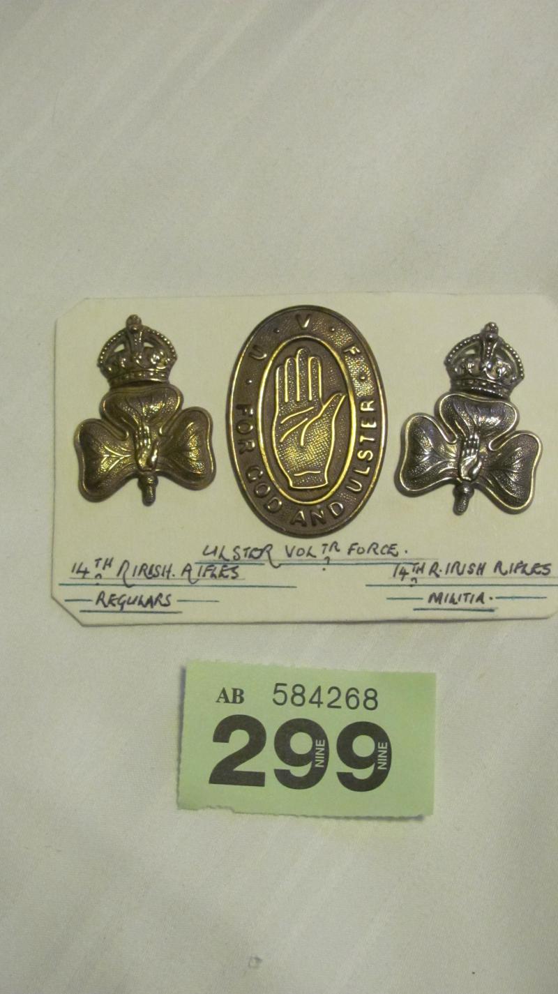 14th Royal Irish Rifles (YCV)and UVF cap badges