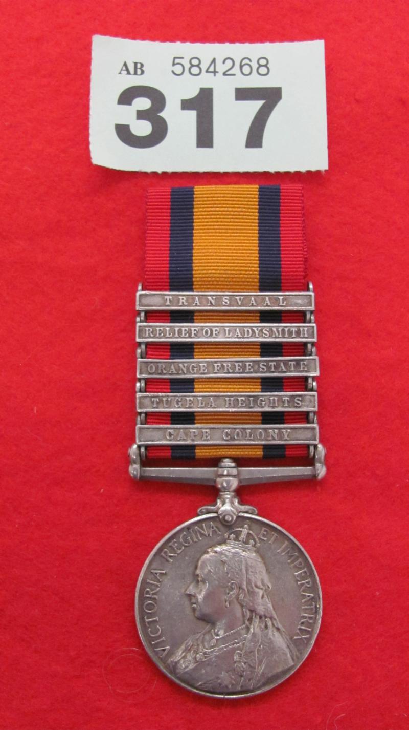 5 Bar Queens South Africa Medal to The Connaught Rangers