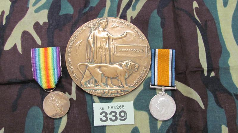 WW1 Pair & Plaque To John McQuaid R Irish Fusiliers